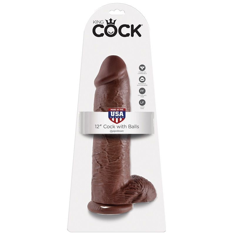 KING COCK - 12 BROWN DILDO WITH BALLS 30.48 CM