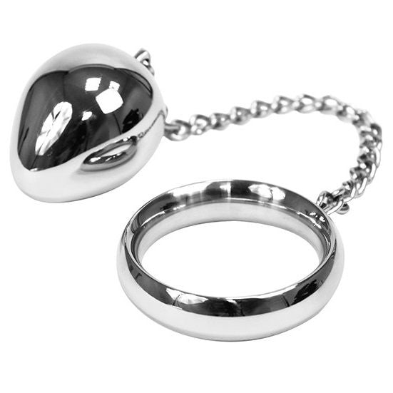 METAL DURO - ANILLO PARA EL PENE 40MM + CADENA CON BOLA DE METAL