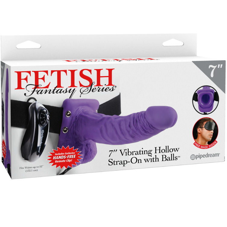 FETISH FANTASY SERIES - 7 HOLLOW VIBRATING STRAP-ON WITH BALLS 17.8CM PURPLE