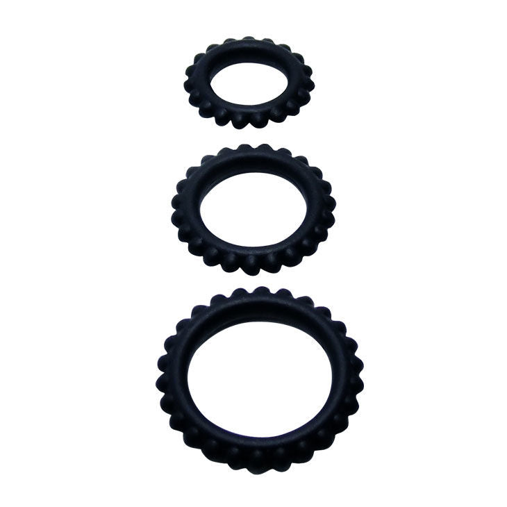 BAILE - TITAN SET 3 PCS COCK RING BLACK 2.8 + 2.4 + 1.9 CM 