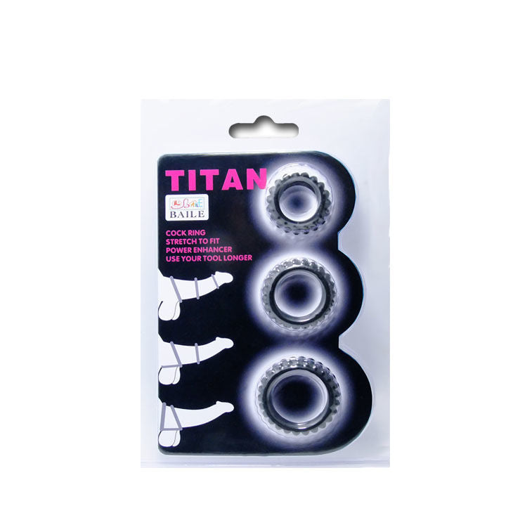 BAILE - TITAN SET 3 PCS COCK RING BLACK 2.8 + 2.4 + 1.9 CM 