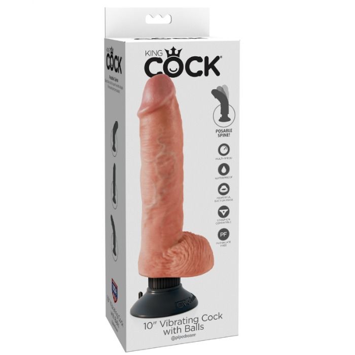 KING COCK - GODE VIBRANT AVEC TESTICULES 25.5 CM COULEUR NATURELLE