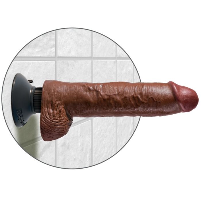 KING COCK - GODE VIBRATEUR AVEC TESTICULES 25.5 CM COULEUR MARRON