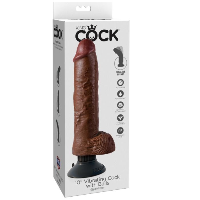 KING COCK - DILDO VIBRADOR CON TESTICULOS 25,5 CM COLOR MARRÓN