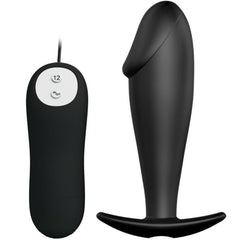 PRETTY LOVE - SILICONE ANAL PLUG IN PENIS SHAPE AND 12 VIBRATION MODES BLACK