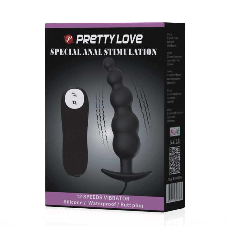 PRETTY LOVE - PLUG ANAL DE SILICONA EXTRA ESTIMULACIÓN Y 12 MODOS DE VIBRACIÓN NEGRO