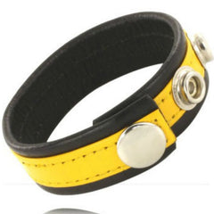 LEATHER BODY - COCK AND BALL STRAP WITH SNAPS - BLACK AND YELLOW