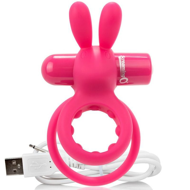 SCREAMING O - ANILLO DOBLE PARA EL PENE RECARGABLE CON CONEJO LIEBRE ROSA