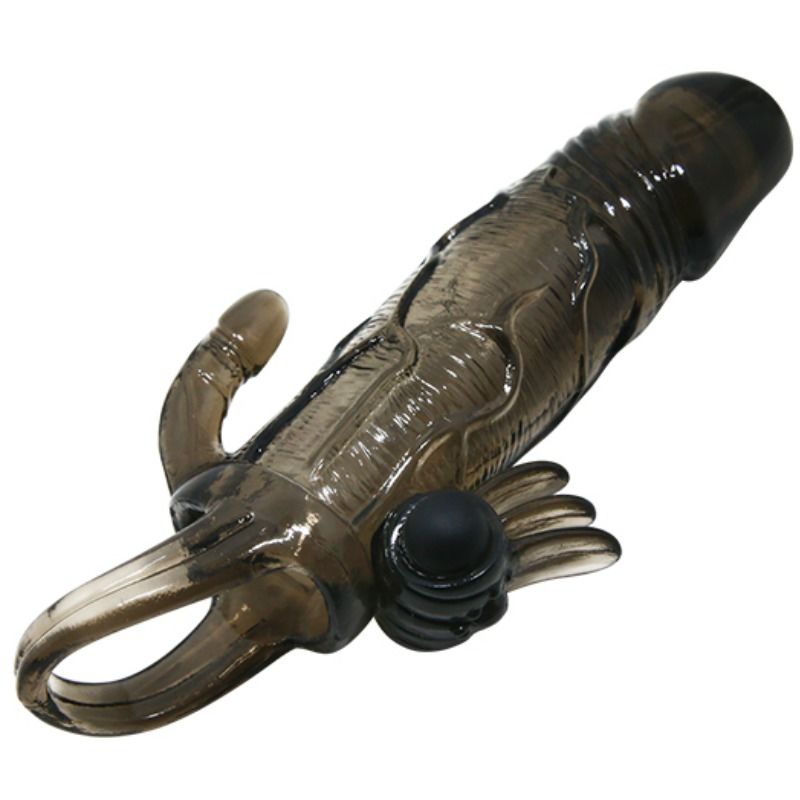 BAILE - BRAVE MAN PENIS COVER WITH CLITO AND ANAL STIMULATION DOUBLE BULLET BLACK 16.5 CM