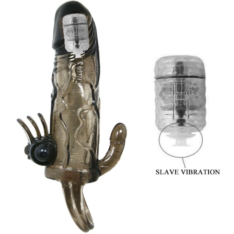 BAILE - BRAVE MAN PENIS COVER WITH CLITO AND ANAL STIMULATION DOUBLE BULLET BLACK 16.5 CM