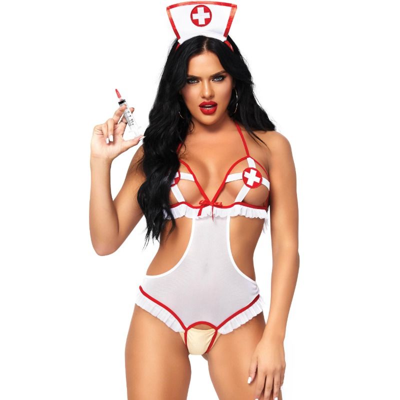 LEG AVENUE - NURSE TEDDY OPEN CROTHLESS ONE SIZE