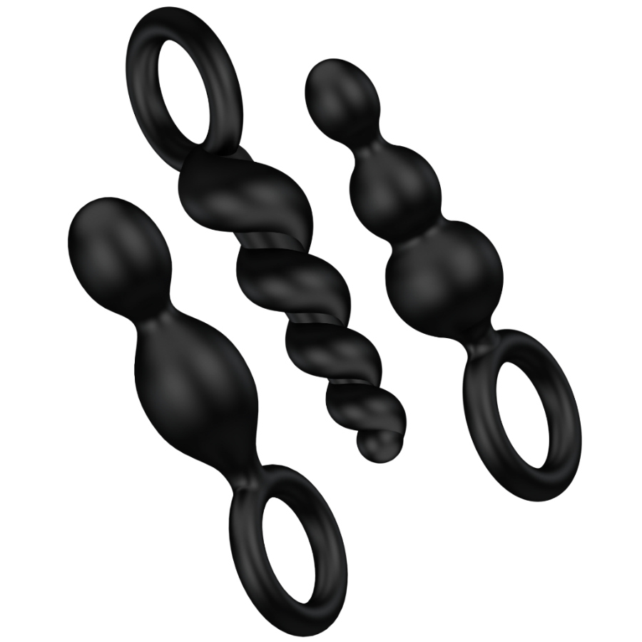 SATISFYER - 3 PCS BLACK ANAL PLUG SET