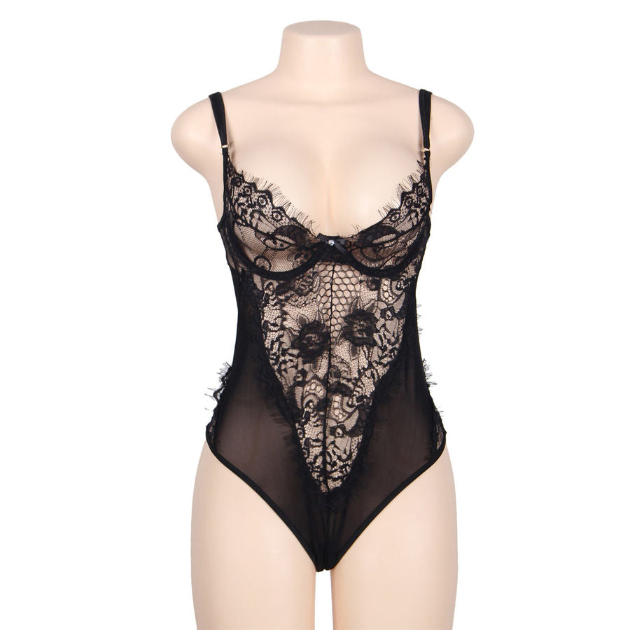 SUBBLIME - QUEEN PLUS FLORAL LACE AND BLACK FRINGED TEDDY