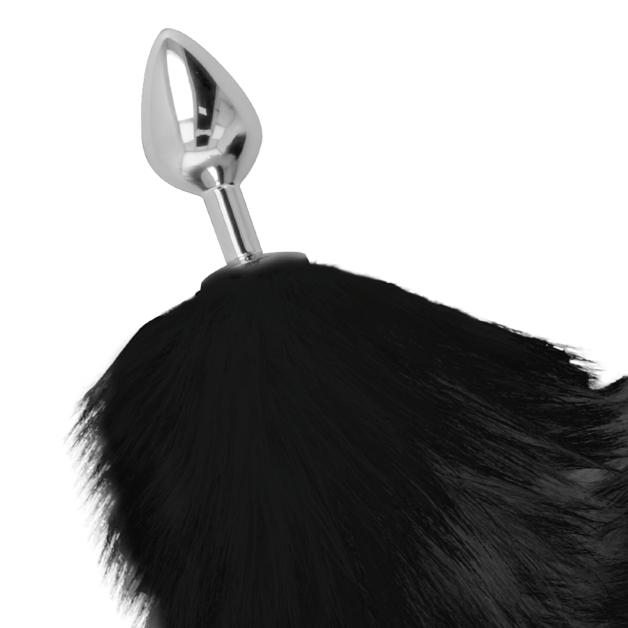 DARKNESS - 8 CM SILVER ANAL PLUG WITH BLACK TAIL