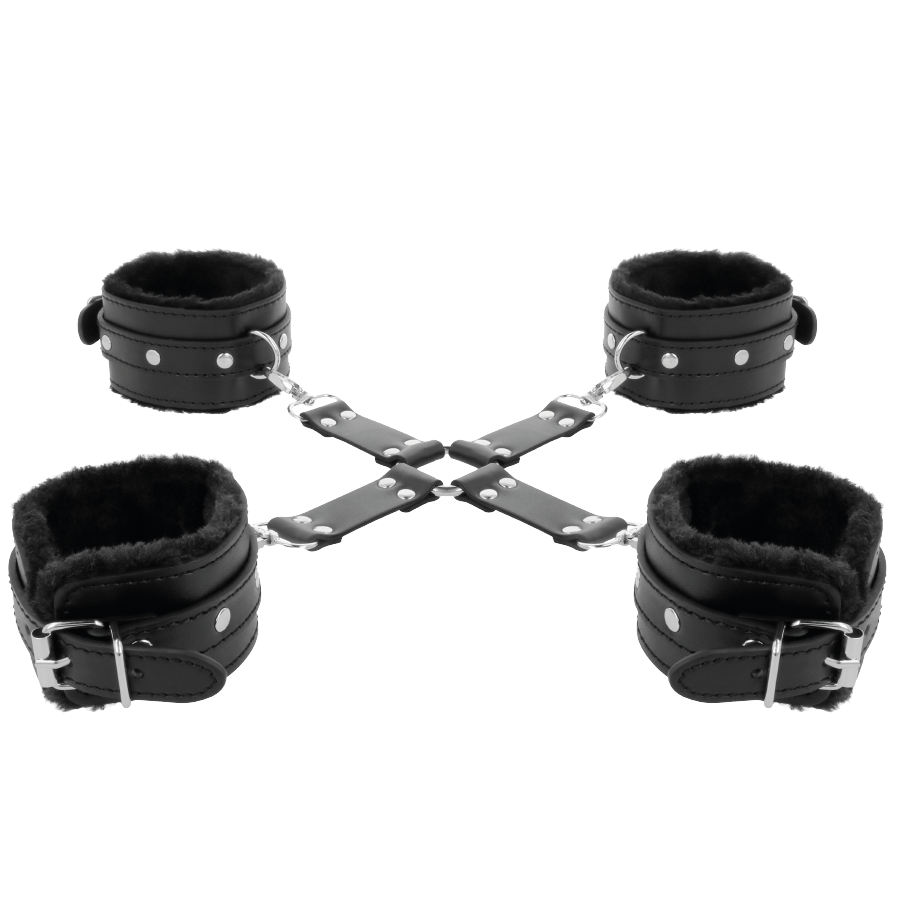 DARKNESS - BLACK LEATHER FOOT AND HAND CUFFS