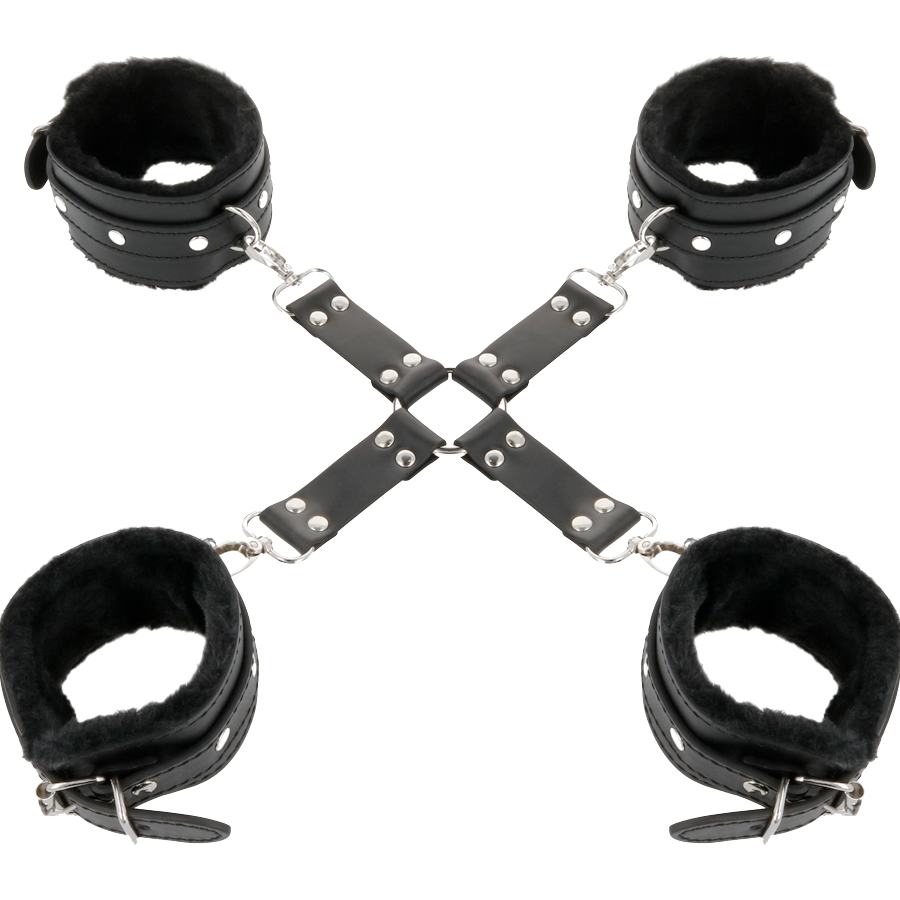 DARKNESS - BLACK LEATHER FOOT AND HAND CUFFS