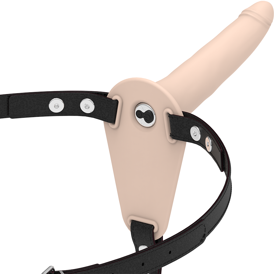 SUBMISSIVE FETISH HARNESS - 15 CM FLESH SILICONE VIBRATOR