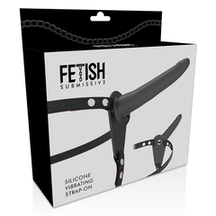 SUBMISSIVE FETISH HARNESS - BLACK SILICONE VIBRATOR 15 CM