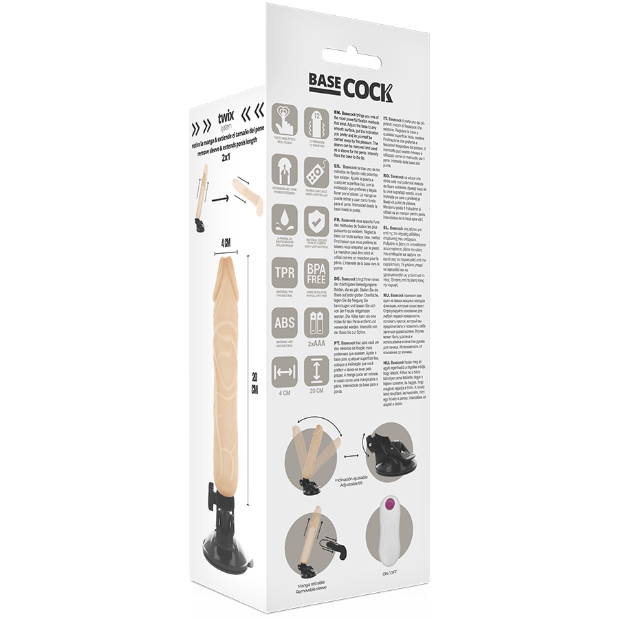 BASECOCK - VIBRADOR REALISTA CON CONTROL REMOTO NATURAL 20 CM -O- 4 CM