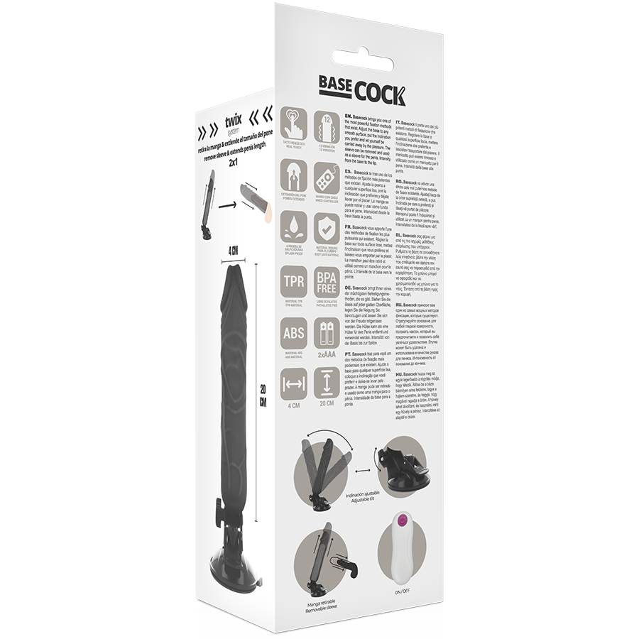 BASECOCK - VIBRADOR REALISTA CON CONTROL REMOTO NATURAL 20 CM -O- 4 CM