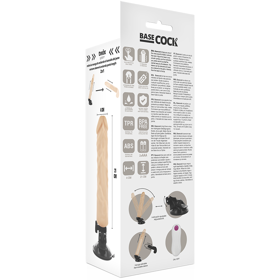 BASECOCK - VIBRATEUR RÉALISTE TÉLÉCOMMANDE NATUREL 21 CM -O- 4 CM