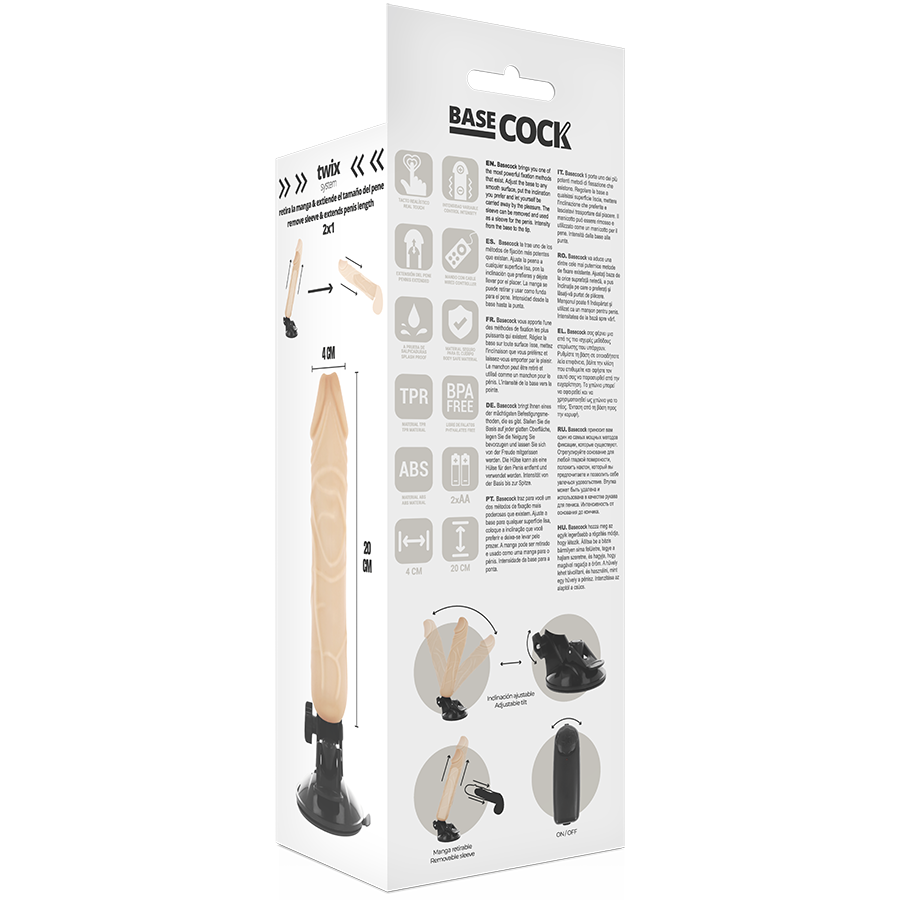 BASECOCK - VIBRADOR REALISTA NATURAL CON CONTROL REMOTO 20 CM -O- 4 CM