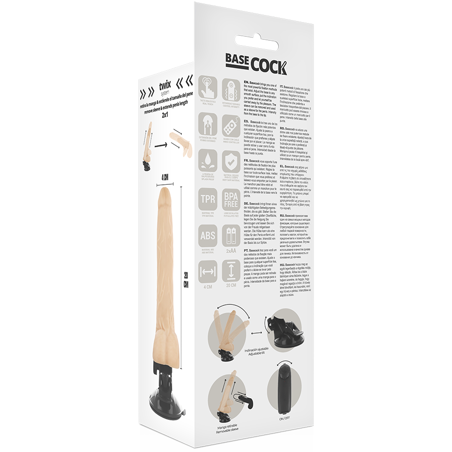 BASECOCK - VIBRADOR NATURAL REALISTA CON TESTICULOS A CONTROL REMOTO 20 CM -O- 4 CM