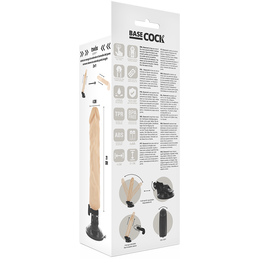 BASECOCK - VIBRADOR REALISTA CON CONTROL REMOTO NATURAL 21 CM -O- 4 CM