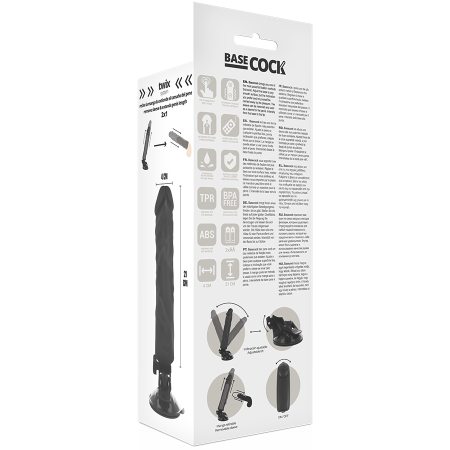 BASECOCK - VIBRADOR REALISTA CON CONTROL REMOTO NATURAL 21 CM -O- 4 CM