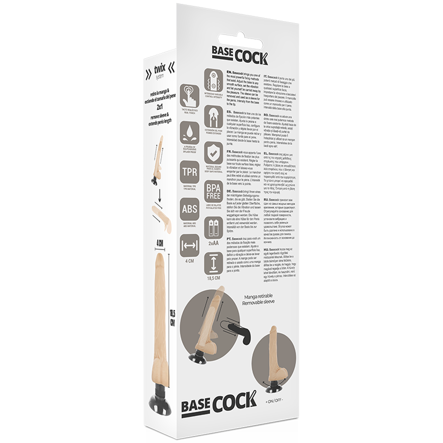 BASECOCK - VIBRADOR REALISTA 2-1 NATURAL 18,5 CM -O- 4 CM