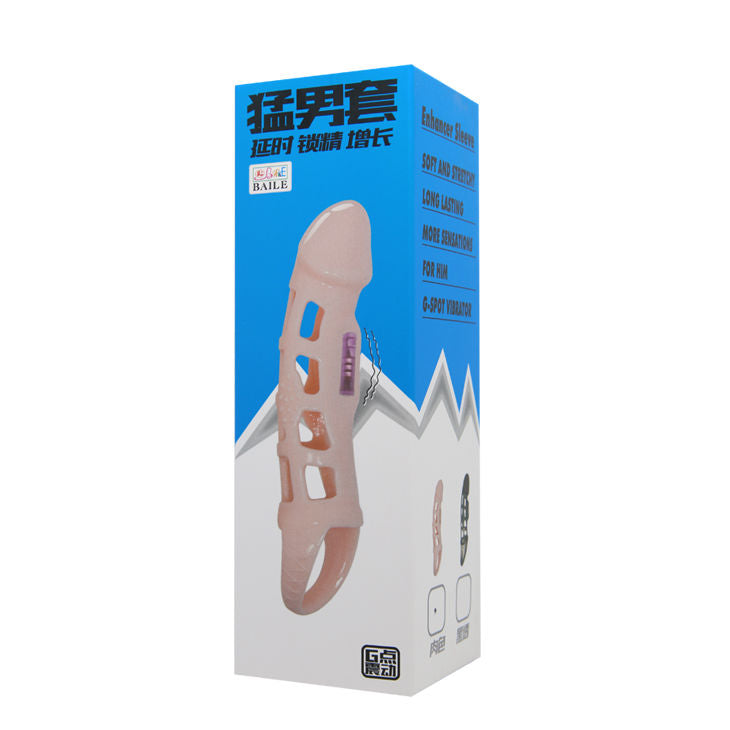 BAILE - FUNDA EXTENSORA DE PENE CON VIBRACIÓN Y CORREA NATURAL 13,5 CM