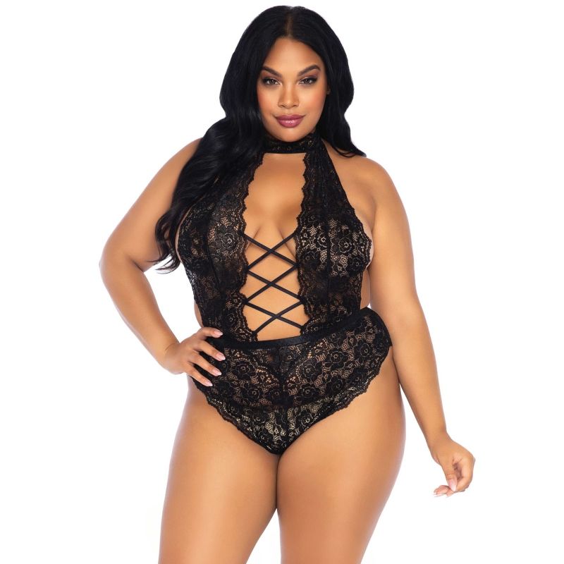 LEG AVENUE - PLUS SIZE FLORAL LACE CROTHLESS TEDDY