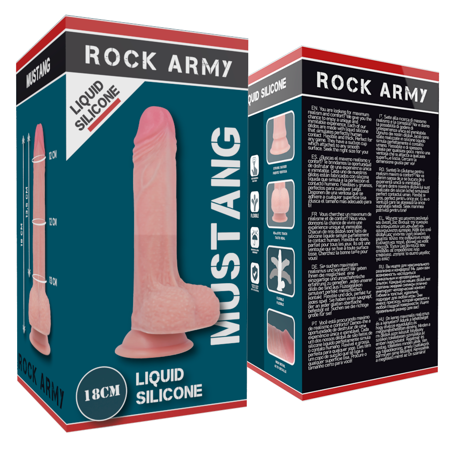 ROCKARMY - MUSTANG REALISTA DE SILICONA LÍQUIDA PREMIUM 18 CM -O- 4.14 CM