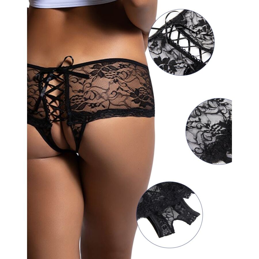 QUEEN LINGERIE - FLORAL LACE PANTY OPENING BACK S/M