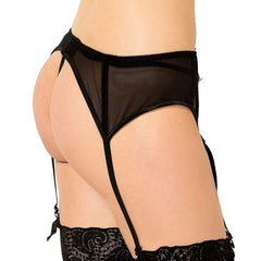 QUEEN LINGERIE - TANGA CON LIGUERO DE ENCAJE NEGRO S/M