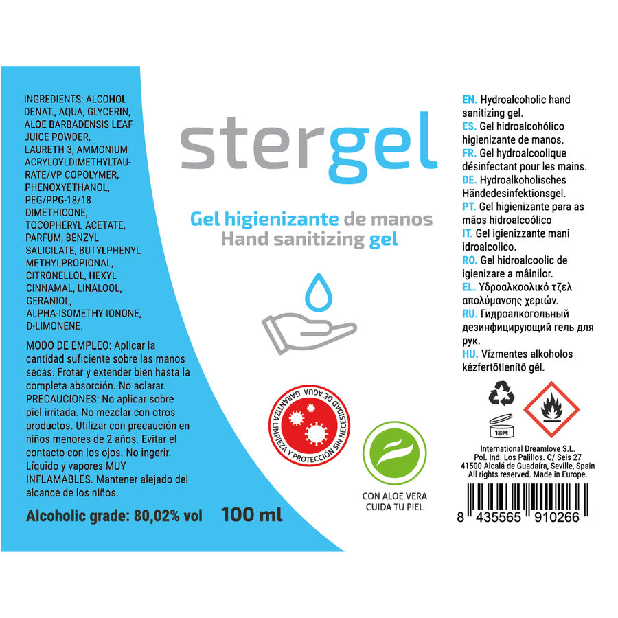 STERGEL - GEL HIDROALCOHÓLICO DESINFECTANTE DE MANOS ALOE VERA 100ML 