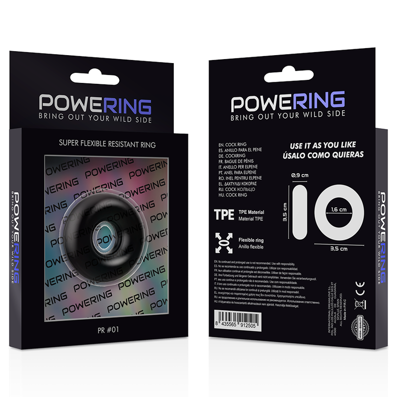 POWERING - ANILLO PARA EL PENE SUPER FLEXIBLE Y RESISTENTE 3.5CM NEGRO