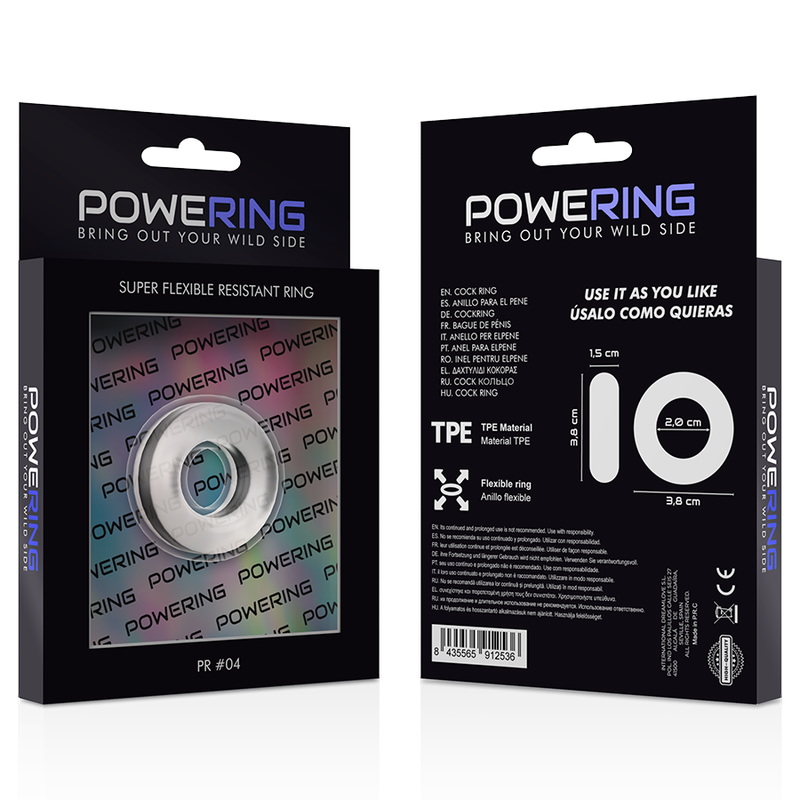 POWERING - ANILLO PARA EL PENE SUPER FLEXIBLE Y RESISTENTE 3.8CM PR04 CLARO