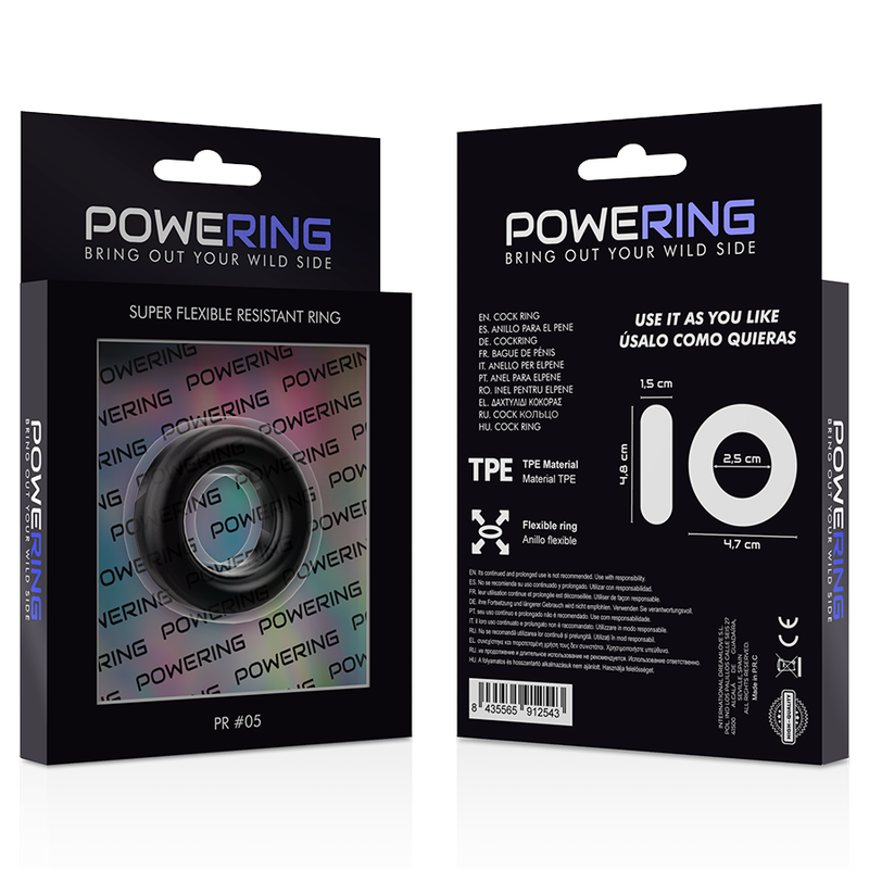 POWERING - ANILLO PARA EL PENE SUPER FLEXIBLE Y RESISTENTE 4.8CM PR05 NEGRO