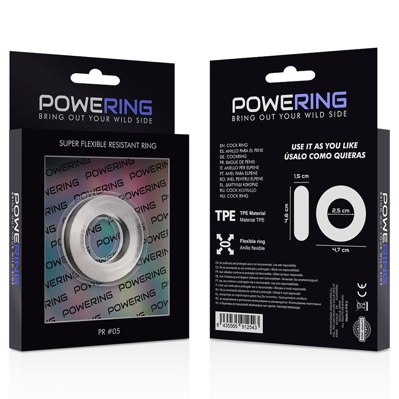 POWERING - ANILLO PARA EL PENE SUPER FLEXIBLE Y RESISTENTE 4.8CM PR05 CLARO