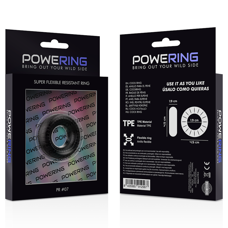 POWERING - ANILLO PARA EL PENE SUPER FLEXIBLE Y RESISTENTE 4.5CM PR07 NEGRO