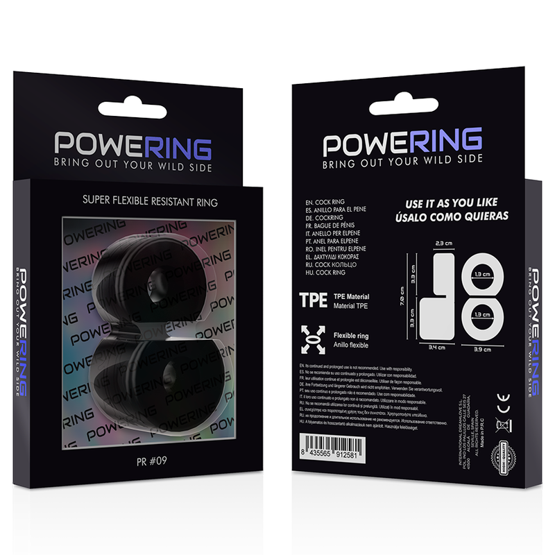 POWERING - ANILLO DOBLE PARA EL PENE SUPER FLEXIBLE Y RESISTENTE PR09 NEGRO