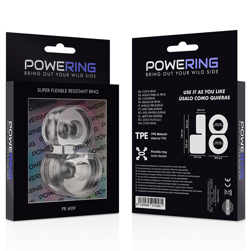 POWERING - ANILLO DOBLE PARA EL PENE SUPER FLEXIBLE Y RESISTENTE PR09 CLARO