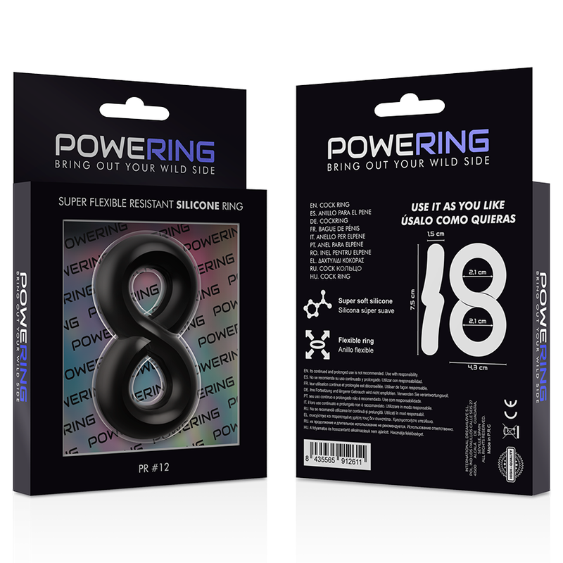 POWERING - ANILLO PARA PENE Y TESTICULOS SUPER FLEXIBLE Y RESISTENTE PR12 NEGRO