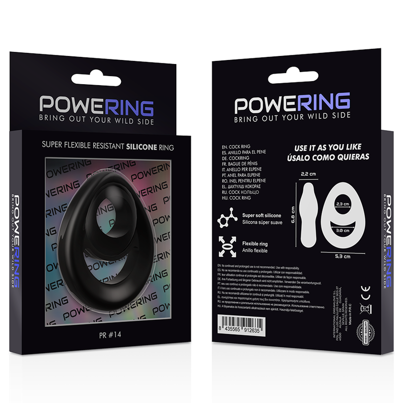 POWERING - ANNEAU PÉNIS ET TESTICULES SUPER FLEXIBLE ET RÉSISTANT PR14 NOIR