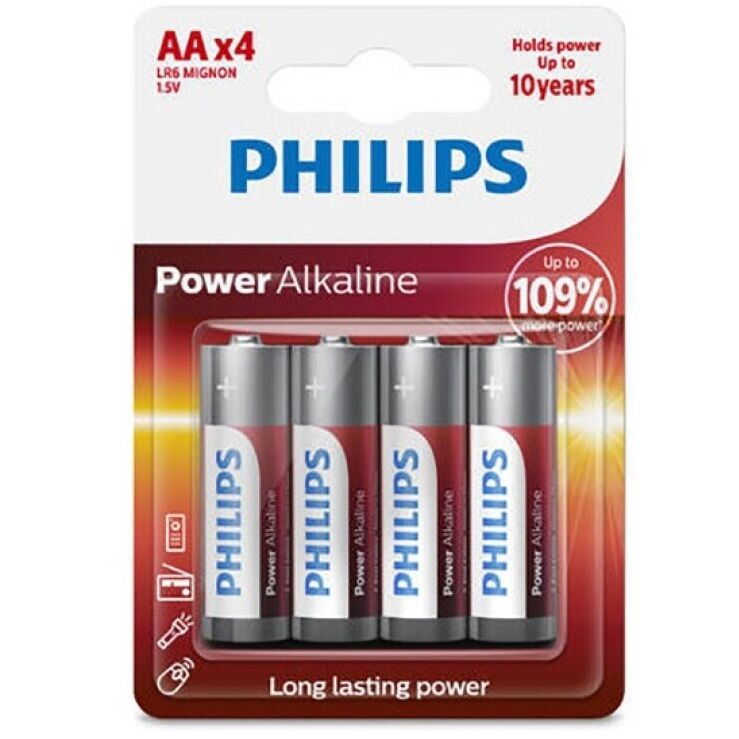 PHILIPS - POWER AA ALKALINE BATTERY LR6 BLISTER * 4