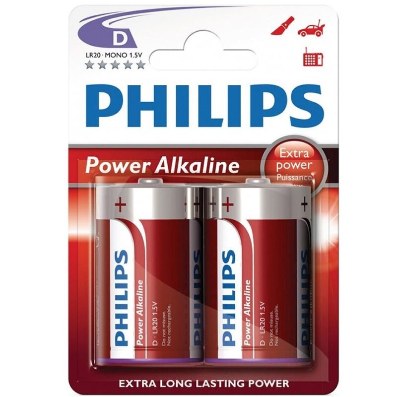 PHILIPS - BLISTER POWER ALKALINE PILA D LR20 * 2