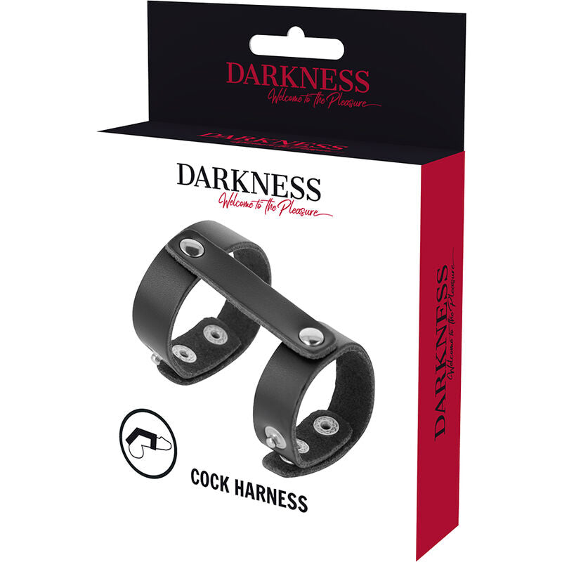 DARKNESS - ANILLO PENE Y TESTICULOS AJUSTABLE DE CUERO