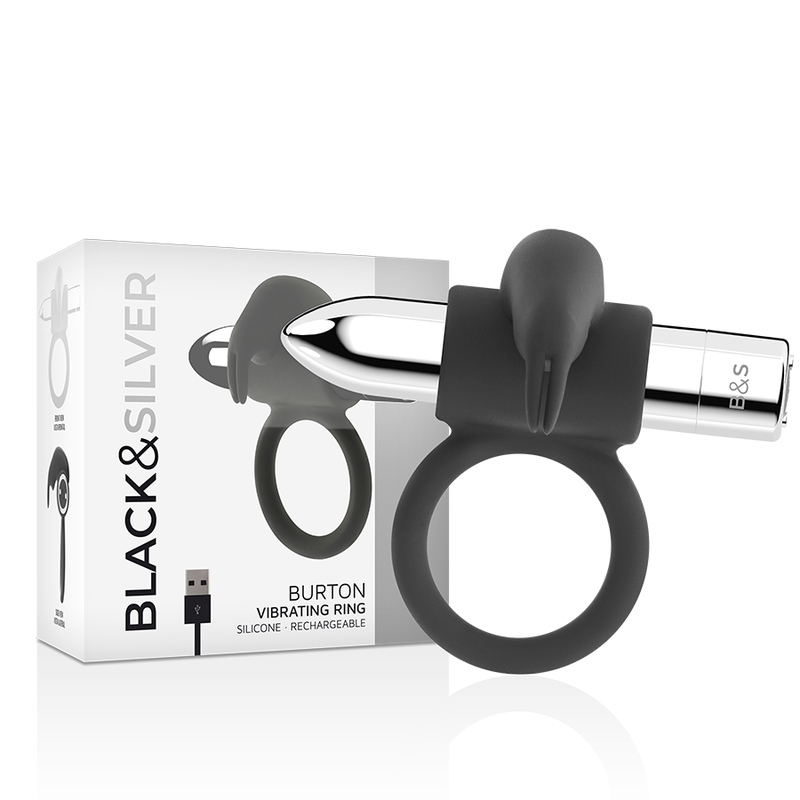 BLACK&amp;SILVER - BURTON RECHARGEABLE RING 10 VIBRATION MODES