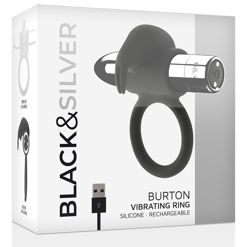 BLACK&amp;SILVER - BURTON RECHARGEABLE RING 10 VIBRATION MODES